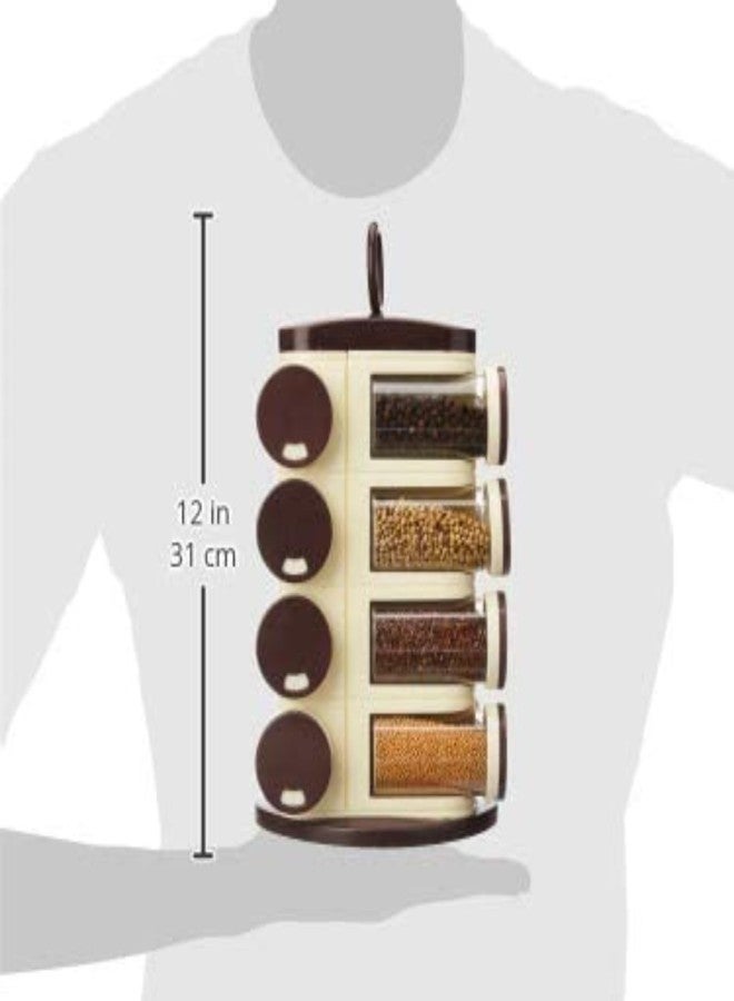 SINGHAL Plastic Revolving Spice Rack Dark Brown, Set Of 16 Pieces, Masala, Condiment Rack, Box, Container, Tabletop - Image 5
